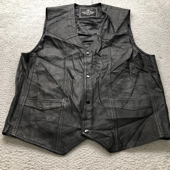 Oscar Piel Perfect Leather USA Flag Motorcycle Vest Mens XL Navy Black Red White - Picture 4 of 9